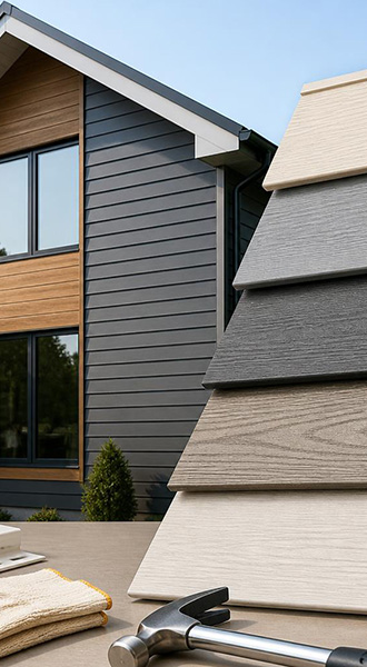 Finished siding and trim detail on a completed exterior project